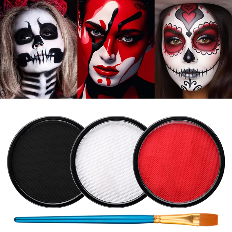 Cosplay Prop Paint - 3pcs Black White Red Water‑Based Face